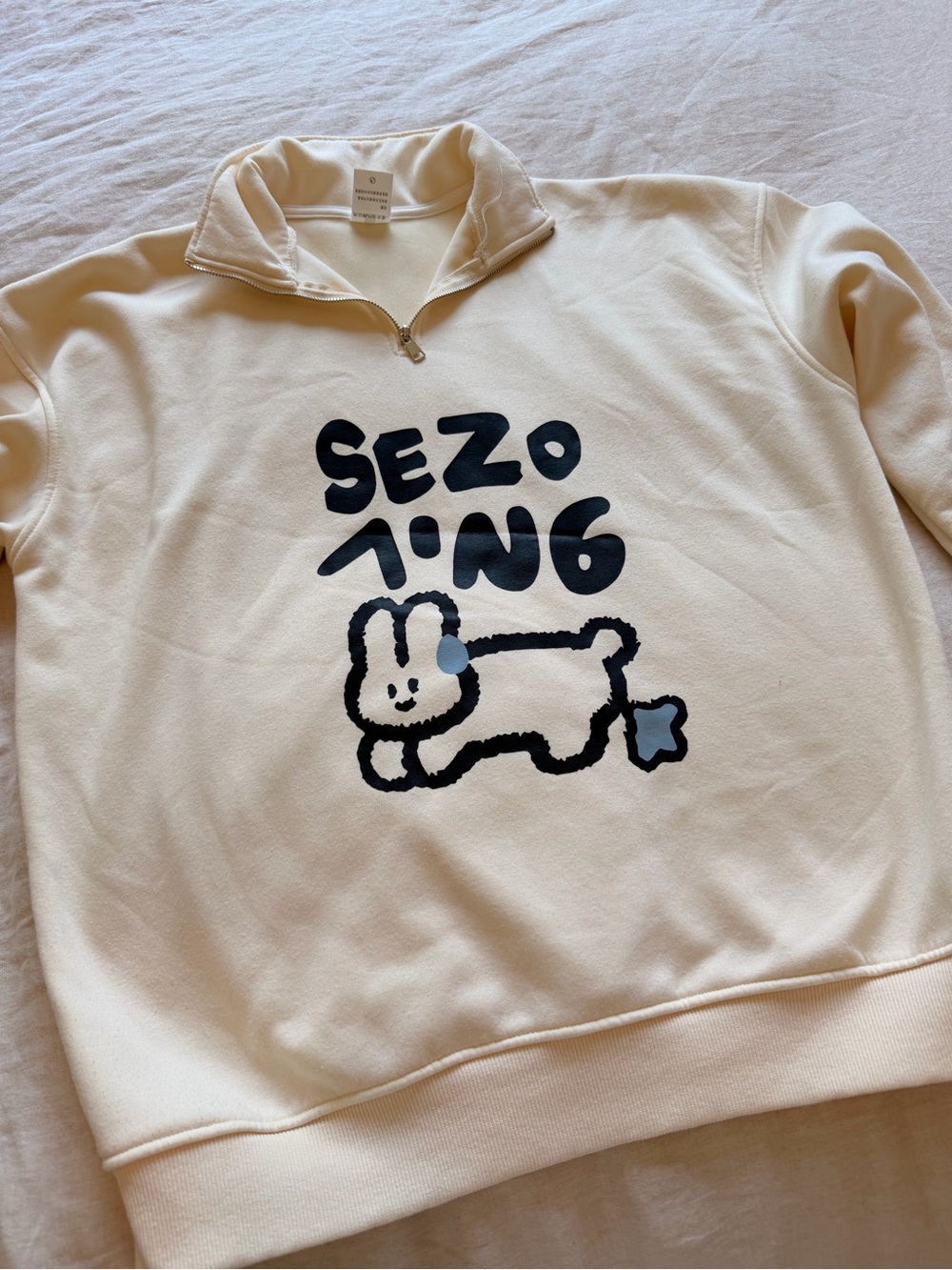 Cream Graphic Bunny Quarter-Zip Pullover